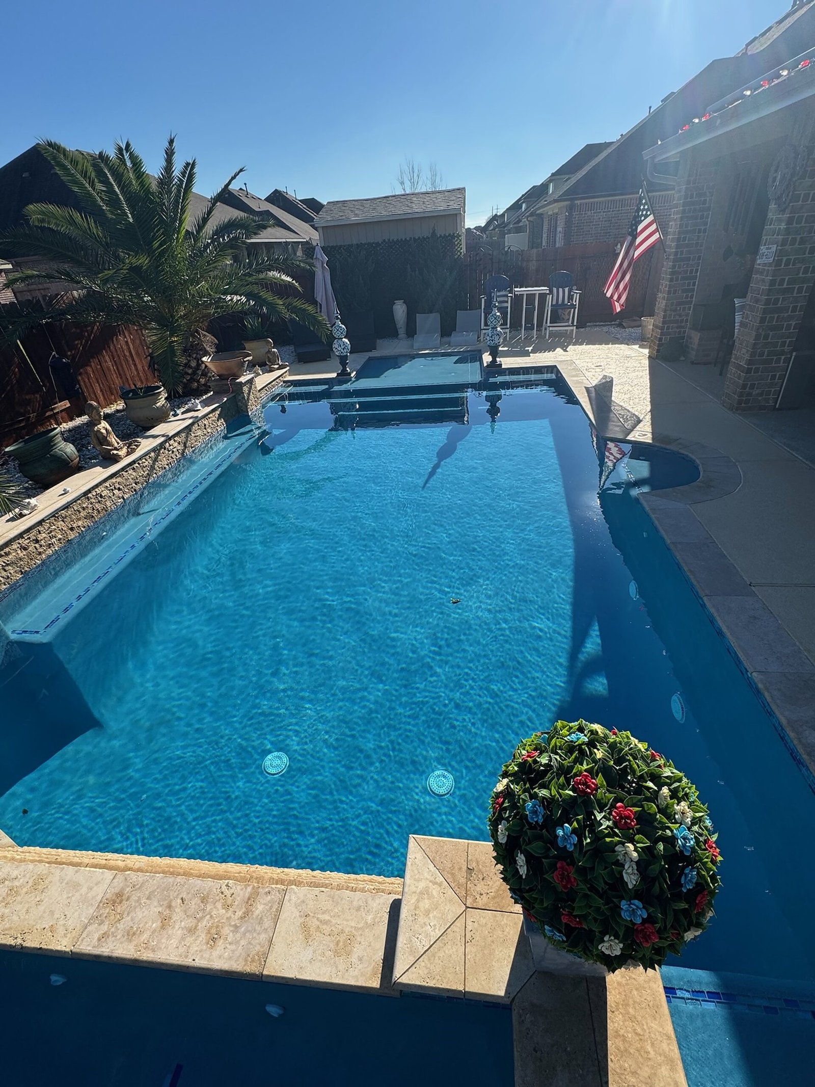 Rectangular pool and raised spa after